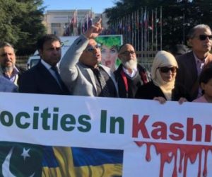 کشمیر میں حقوق انسانی کی ہورہی خلاف ورزی پرجینوا میں اقوام متحدہ دفتر کے سامنے احتجاجی مظاہرہ