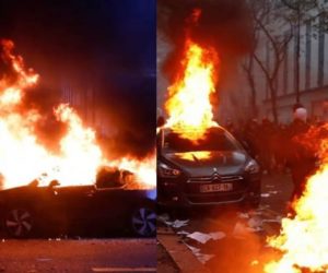 فرانس میں صدر کے خلاف پُرتشدد مظاہرے، مارکیٹوں پر حملے اور گاڑیاں نذرِ آتش